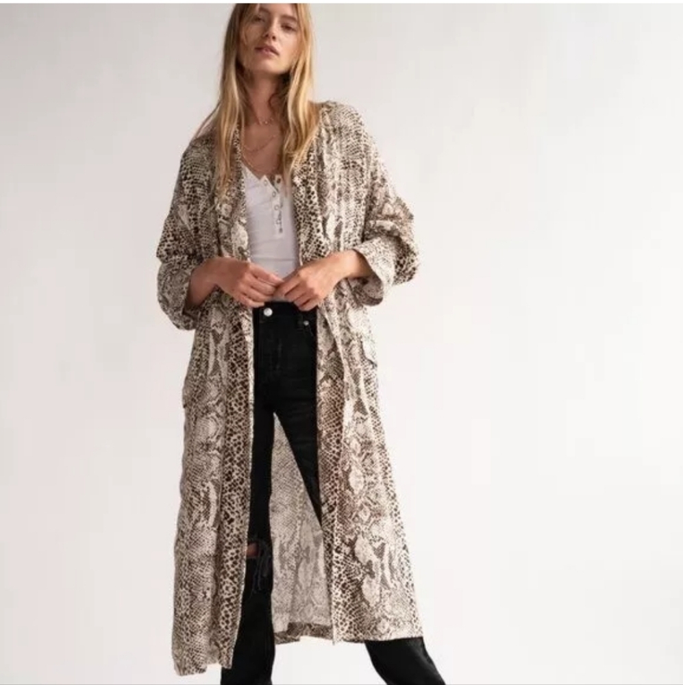 Free People Wild Nights Snake Print Kimono Duster Brown Size M